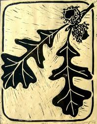 Burr Oak Leaves And Acorns Block Print Woodblock Printmaking Linocut Printmaking Linocut Prints