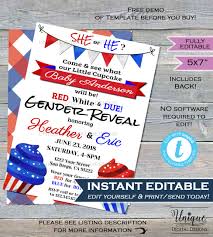 Check spelling or type a new query. Gender Reveal Invitation Editable Red White And Due 4th Of Etsy In 2021 Gender Reveal Invitations Gender Reveal Gender Reveal Party