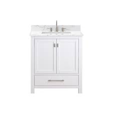 This single vanity comes in four classic colors and boasts a solid carrara marble top and ceramic note, if you choose this vanity in white or black, the cabinet hardware will be chrome as opposed to. Kent 31 In White Single Vanity With Engineered Cararra Top 31in 100902980 Floor And Decor