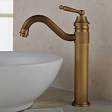 Hiendure Vintage Deck Mount Bathroom Vessel Sink Faucet Single Lever Control Tall Spout Lavatory Vanity Sink Faucet Basin Mixe Sink Faucets Sink Brass Bathroom