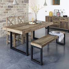 Standford Industrial Reclaimed Wood Dining Set Fixed Top Reclaimed Wood Dining Table Wood Dining Table Dining Table With Bench