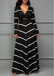 Striped V Neck Half Sleeve Maxi Dress Rosewe Com Usd 36 63 Striped Print Dresses Maxi Dress With Sleeves Print Dress