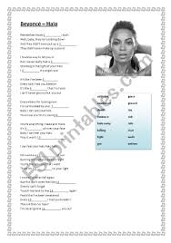 Halo is a song recorded by american singer beyoncé for her third studio album, i am. Beyonce Halo Esl Worksheet By Hefnerka