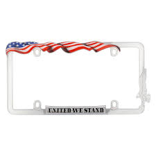 Sep 25, 2018 · alaska's license plate includes an image of the state flag. Cruiser 31030 Chrome License Plate Frame With United We Stand Logo American Flag And Eagle