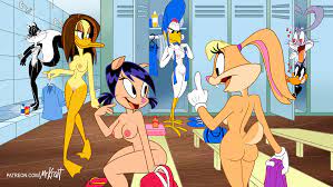 2boys 5girls accurate art style ass black hair blonde female  blonde hair breasts brown hair bugs bunny daffy duck duck duck girl locker  room lola bunny looney tunes miss