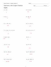 Printable in convenient pdf format. Kami Export Operations With Complex Numbers Pdf Kuta Software Infinite Name Algebra 2 Operations With Complex Numbers Date Simplify 7 6i 7i 3 3i I Course Hero