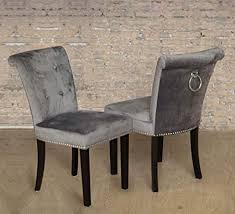 The best nights are those spent laughing around the table with friends. Pair Of Grey Crushed Velvet Dining Chair Back Ring Knocker Chrome Stud Dining Fu Sfhs Org