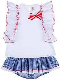 ¿estás buscando comprar vestidos de niña? Lappepa Moda Infantil Conjunto Nina Camiseta Short Volantes Vichy Azul Missbaby