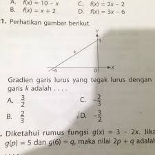 Answer choices 2x + 3y + 13 = 0 Gradien Garis Lurus Yang Tegak Lurus Dengan Garis K Adalah Brainly Co Id