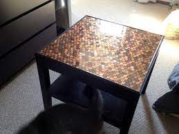 The diagonal line should be at a 30° angle from the center line and a 60° angle from the perpendicular front edge. Give Your Coffee Table A Makeover Using Pennies The Owner Builder Network