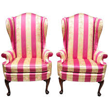 Pair Of Tall High Back Pink Gold Queen Anne Wingback Arm Chairs By Statesville Chair Wingback Chair Vintage Wingback Chair