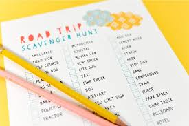 In addition, several funny cards can pop up and encourage kids to use all their travel senses by listening for sounds, feeling around for bumps, and sniffing for scents. Road Trip Game Scavenger Hunt Hey Let S Make Stuff