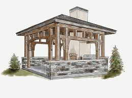 Outdoor covered kitchen custom wood. Timber Frame Covered Outdoor Kitchen From Carolina Timberworks
