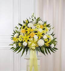 Our skilled florists may substitute flowers for one similar in style. Yellow And White Funeral Basket In Hampton Falls Nh Flowers By Marianne