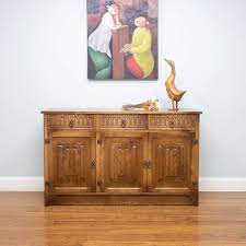 Vintage Priory Style Carved Oak Sideboard Credenza Tv Unit Linenfold Oak Sideboard Tv Credenza Credenza Sideboard