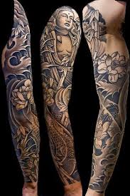 Black And White Japanese Tattoo Leg Sleeve Full Arm Black And White Buddha Tattoo Tatouages Irezumi Beau Tatouage Tatouage
