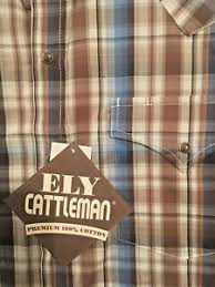 Details About Mens Western Shirt Ely Cattleman 100 Premium Cotton Plaid Long Sleeve