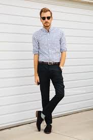 Men S Light Blue Gingham Long Sleeve Shirt Black Chinos Brown Suede Derby Shoes Brown Leather Belt In 2020 Fashion Men 2014 Mens Outfits Black Chinos
