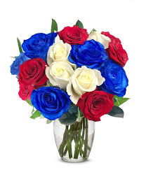 Red, white, and blue flowers are perfect for an independence arrangement and 4th of july flowers. One Dozen Red White Blue Roses At From You Flowers