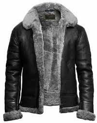 Mens Black Raf Shearling B3 Bomber Fur Collared Aviator Sheepskin Leather Jacket Leather Jacket Men Leather Jackets Online Real Leather Jacket