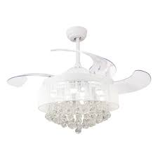 Ceiling Fans With Lights 42 Modern White Ceiling Fan Retractable Blades Crystal Led Chandelier Fan With Remote Control Fandelier 4000k Cool White Not Dimmable 2 Down Rods Included Walmart Com Walmart Com