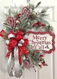 Snow Flocked Pine Christmas Wreath With Sign Christmas Door Decor Candy Cane Wreath Christmas Door Decorations Christmas Wreaths Diy Handmade Christmas Wreaths