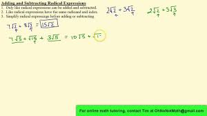 22 scaffolded questions that start relatively easy and end with some real challenges. Adding And Subtracting Radical Expressions Youtube
