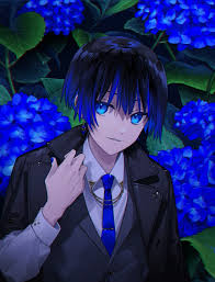 Wallpaper Anime Boy Blue Hair Suit Earring Smiling Shoujo Wallpapermaiden In 2020 Blue Hair Anime Boy Anime Boy Hair Boys Blue Hair