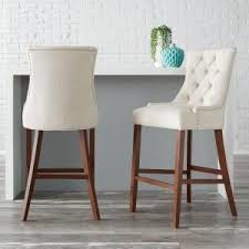 Stylewell Bakerford Wood Upholstered Counter Stool With Back And Biscuit Beige Seat Set Of 2 21 85 In W X 40 55 In H Nutton C Wb The Home Depot Counter Stools