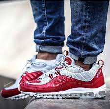 Original 2018 Supreme X Air Max 98 Sport Red Metallic Silver On Feet Nike Shoes Air Max Nike Air Max Cheap Nike Air Max