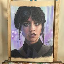 ARTPRINT // WEDNESDAY Addams Family Jenna Ortega // Drawing Chalk Fanart