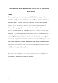 Pdf Strategic Human Resource Management Insights From The International Hotel Industry