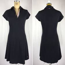 Tommy Hilfiger Women S Size Large Black Polo Shirt Dress Flag Logo Short Sleeve Ebay Polo Shirt Dress Black Polo Shirt Tommy Hilfiger Women
