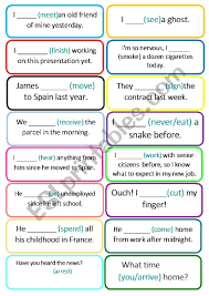 I have lived in this city for six months. Present Perfect Vs Past Simple Speaking Cards Esl Worksheet By Miss Jt