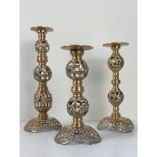 Sold and shipped by the gerson company. Tall Pierced Vintage Brass Candle Holders Set Of 3 Chairish