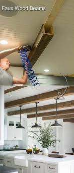 Installing drywall is another solid solution for an ugly ceiling. Decorate Your Kitchen Ceiling With These Clever Faux Wood Beams Diyhomedecor Woodproject Kitchencei Diy Kitchen Decor Rustic Kitchen Decor Home Remodeling