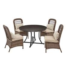 Hampton Bay Beacon Park 5 Piece Brown Wicker Outdoor Dining Set With Toffee Cushions Frs80938a St 2 The Home Depot In 2020 Outdoor Dining Set Patio Dining Furniture Patio Furniture Collection
