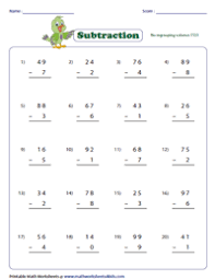 It can also be used as an assessment or quiz. 2 Digit Minus 1 Digit Subtraction Worksheets