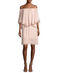 Veronica Off The Shoulder Silk Popover Dress In Rosewater