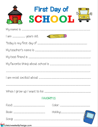 First Day Of School Printable Worksheet Will Provide Great Memories This Free Printable Back T School Worksheets First Day Of School Back To School Worksheets