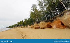 Sandy caves, Salacgriva stock photo. Image of water
