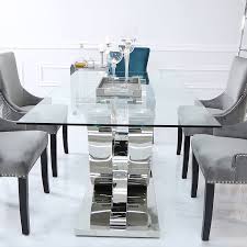 Glass dining tables | round glass top table sets. Piper Steel And Glass Dining Table And 6 Grey Velvet Chairs Dining Set Picture Perfect Home