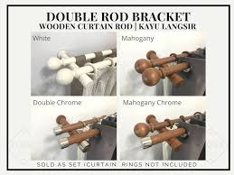 Rod langsir sistem trek dawai langsir. Wooden Curtain Double Rod Bracket Set Kayu Langsir 28mm Diameter 1 Set With End Caps Rings Not Included Lazada
