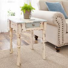Southern Enterprises Caitlyn Antique White With Blue Gray Farmhouse End Table Hd524733 The Home Depot Farmhouse End Tables Country Farmhouse Decor Shabby Chic Side Table