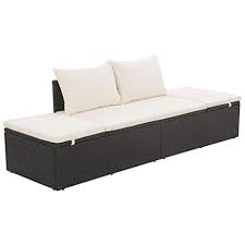 Cuscino per schienale alto colore tortora, realizzato in poliestere 180 gr/m2, idrorepellente e sfoderabile con cerniera lampo a scomparsa. Festnight Lettino Prendisole Reclinabile Da Giardino Esterno In Polirattan Nero Con Schienale E Cuscini Lettino Da Sole Da Giardino In Rattan Divano Da Giardino 3 Posti In Rattan 195x60x60cm Arredamento Giardino