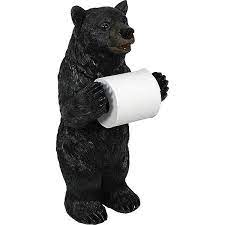 Standing bear toilet paper holder to hold small flower vases for a beautiful bathroom look. Black Bear Standing Toilet Paper Holder Cabin Place