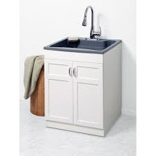 Most laundry sink cabinets are 30 inches wide, 24 inches deep and 34 1/2 inches tall. Zenna Home Gray Sink Lndry Cab Kit 8501 In The Utility Sinks Department At Lowes Com