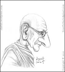 Mahatma gandhi von laura k. Portrait Of Gandhi Pen And Ink Drawing Of Mahatma Gandhi Bapu With Spinning Wheel Shafali S Caricatures Portraits And Cartoons