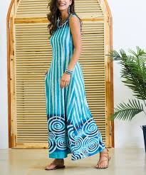 Reborn Collection Aqua White Striped Sleeveless Maxi Dress Women Plus