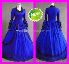 Gothic Black And Blue Wedding Dresses Wholesale Long Sleeved Black Lace Royal Blue Vintage Gothic Victorian Wedding Dresses Cus Victorian Wedding Dress Victorian Gothic Wedding Blue Wedding Dresses